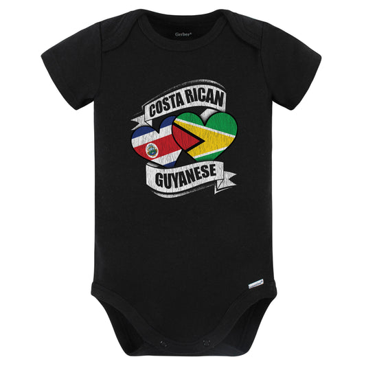 Costa Rican Guyanese Hearts Costa Rica Guyana Flags Baby Bodysuit (Black)
