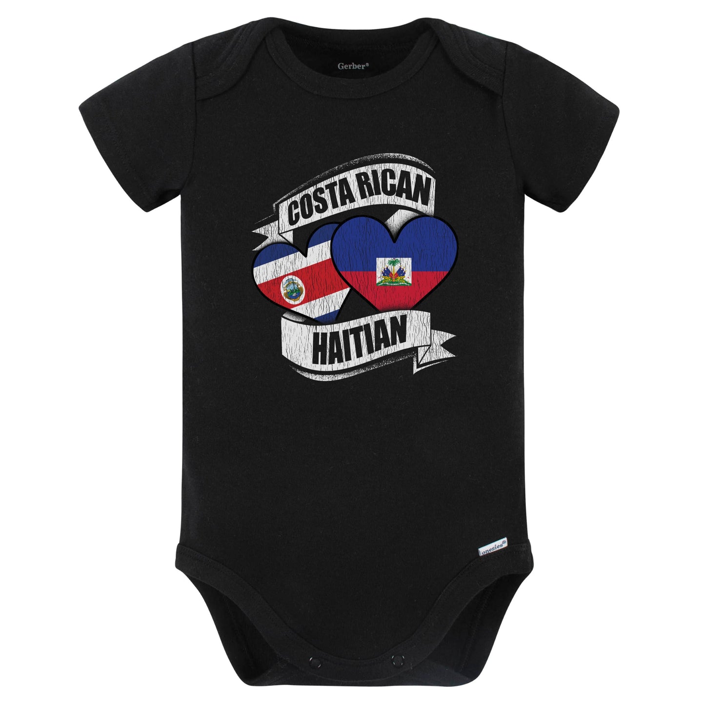 Costa Rican Haitian Hearts Costa Rica Haiti Flags Baby Bodysuit (Black)