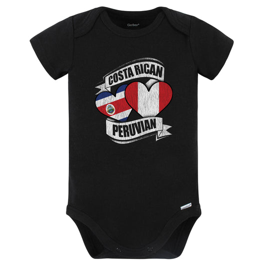 Costa Rican Peruvian Hearts Costa Rica Peru Flags Baby Bodysuit (Black)