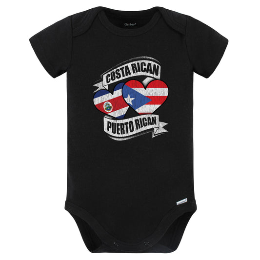 Costa Rican Puerto Rican Hearts Costa Rica Puerto Rico Flags Baby Bodysuit (Black)