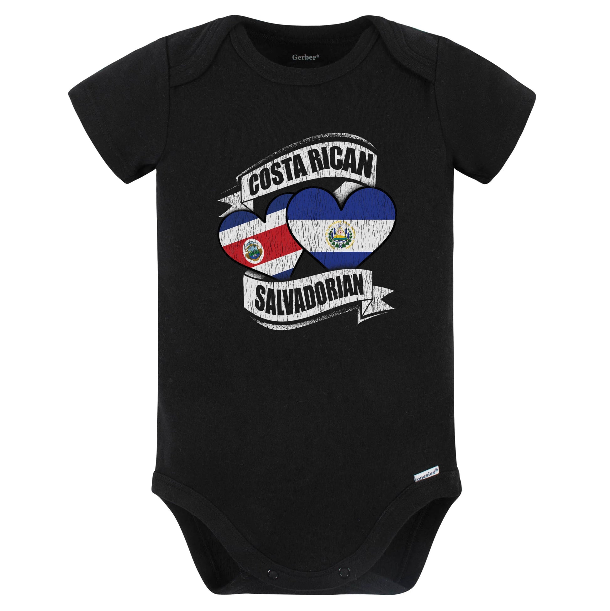 Costa Rican Salvadorian Hearts Costa Rica El Salvador Flags Baby Bodysuit (Black)