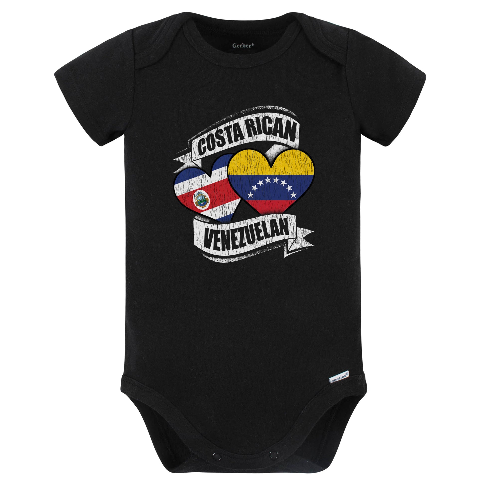 Costa Rican Venezuelan Hearts Costa Rica Venezuela Flags Baby Bodysuit (Black)