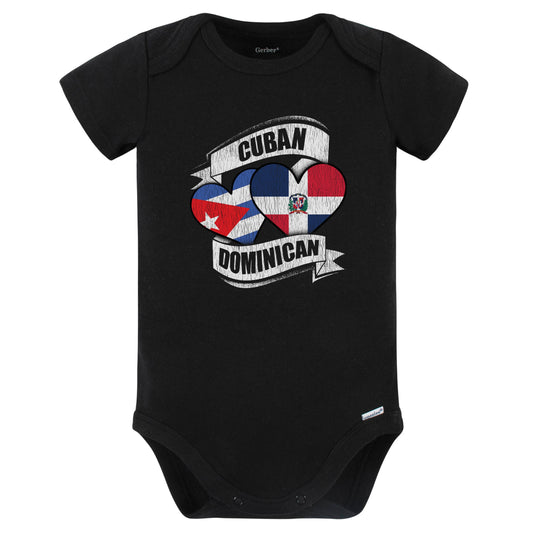 Cuban Dominican Hearts Cuba Dominican Republic Flags Baby Bodysuit (Black)