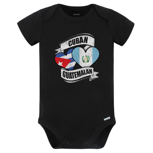 Cuban Guatemalan Hearts Cuba Guatemala Flags Baby Bodysuit (Black)