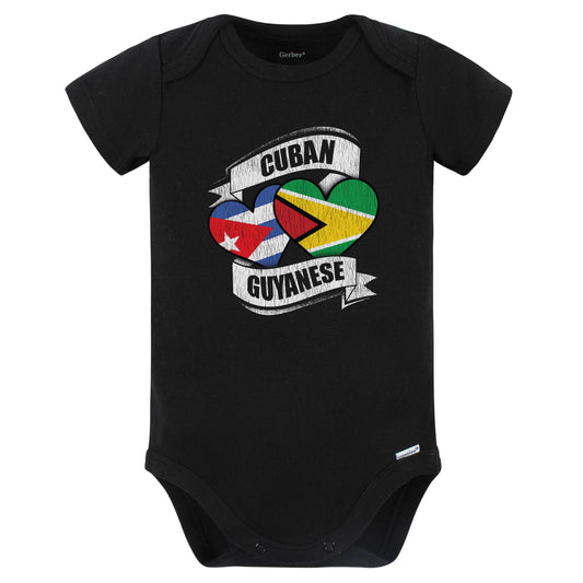 Cuban Guyanese Hearts Cuba Guyana Flags Baby Bodysuit (Black)