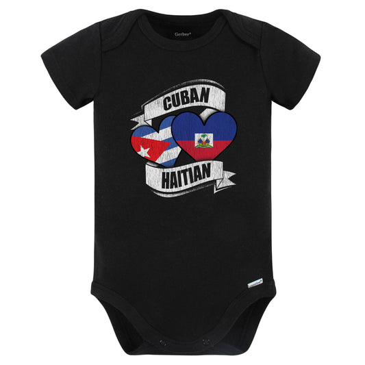 Cuban Haitian Hearts Cuba Haiti Flags Baby Bodysuit (Black)
