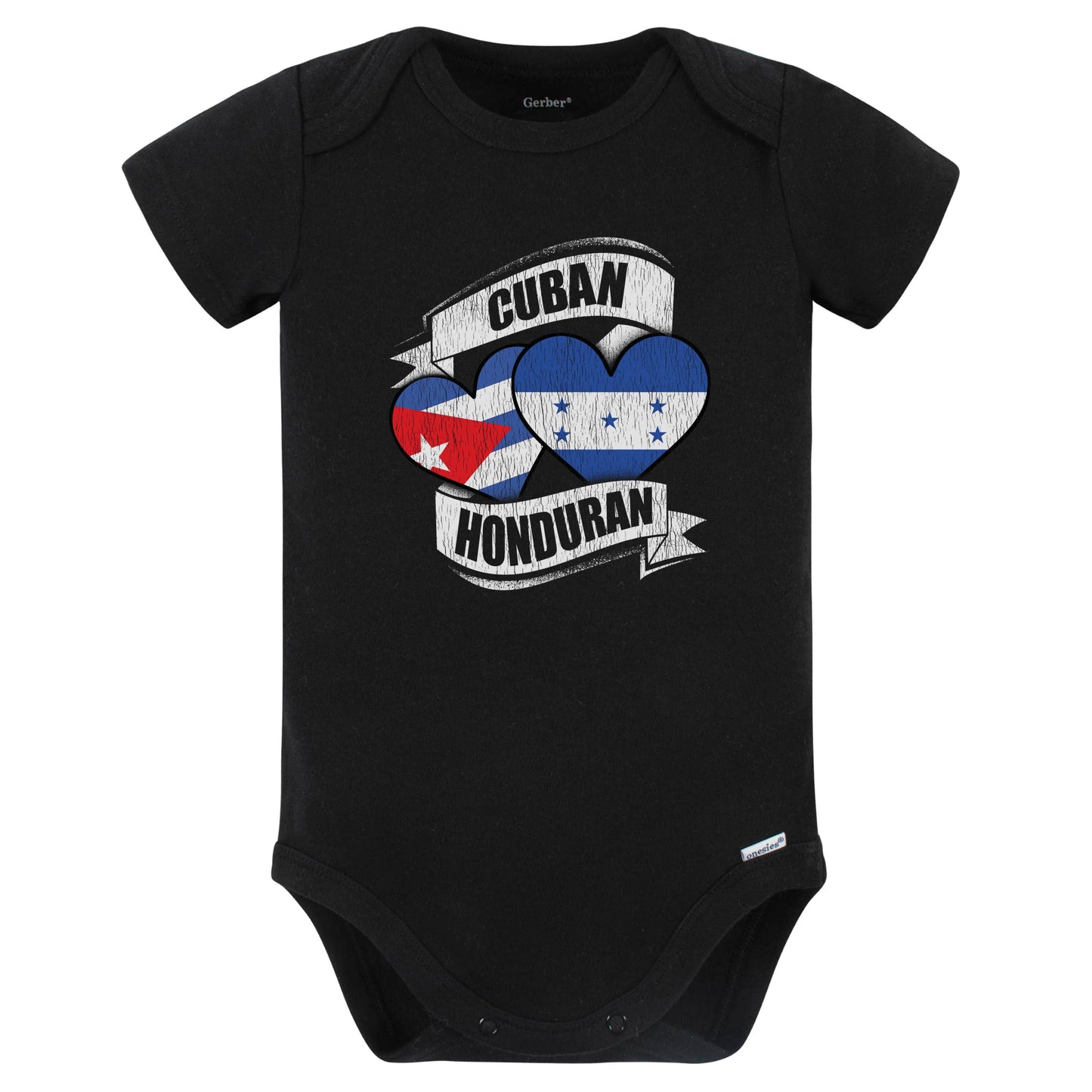 Cuban Honduran Hearts Cuba Honduras Flags Baby Bodysuit (Black)