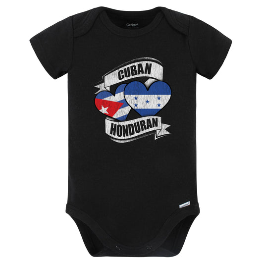 Cuban Honduran Hearts Cuba Honduras Flags Baby Bodysuit (Black)