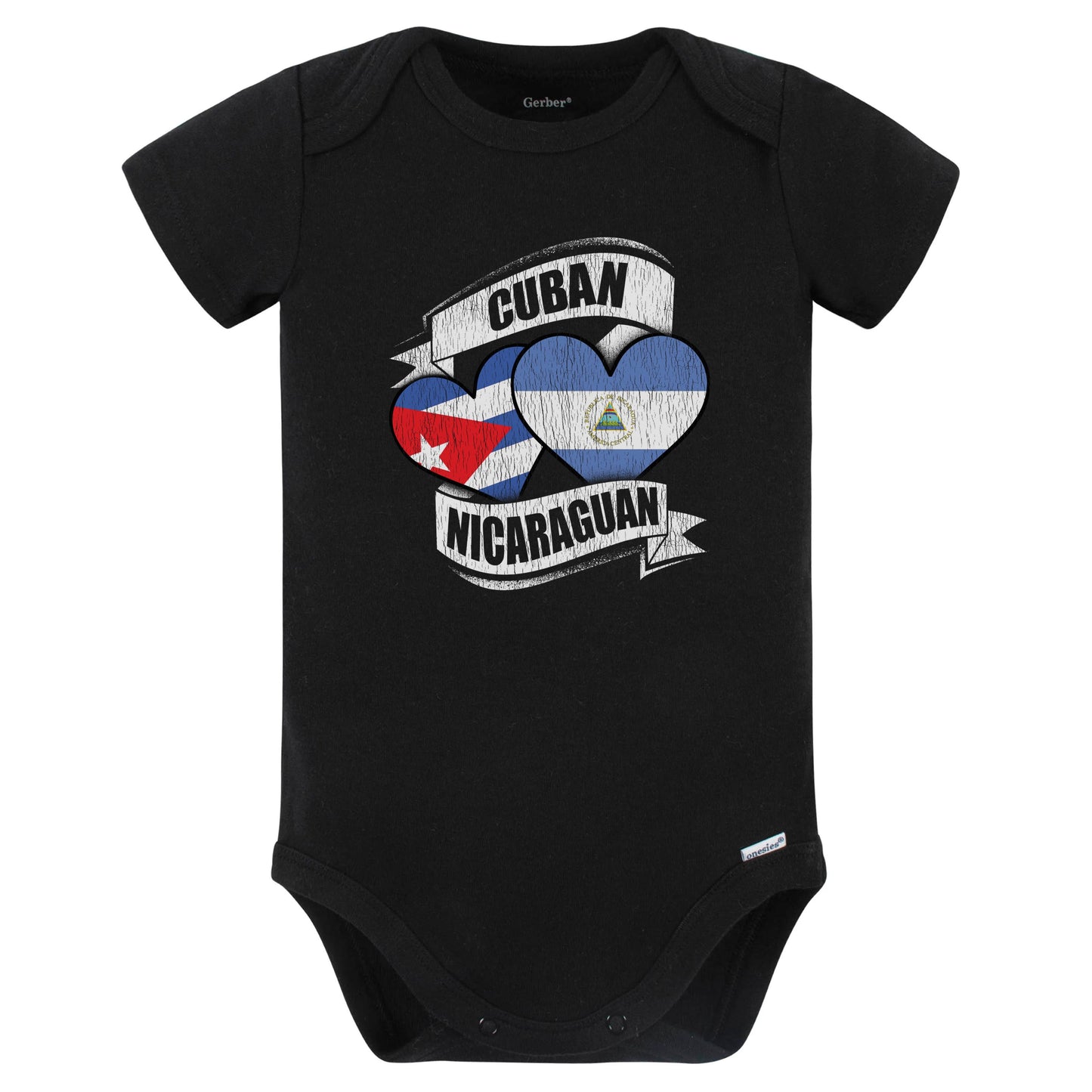 Cuban Nicaraguan Hearts Cuba Nicaragua Flags Baby Bodysuit (Black)