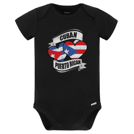 Cuban Puerto Rican Hearts Cuba Puerto Rico Flags Baby Bodysuit (Black)