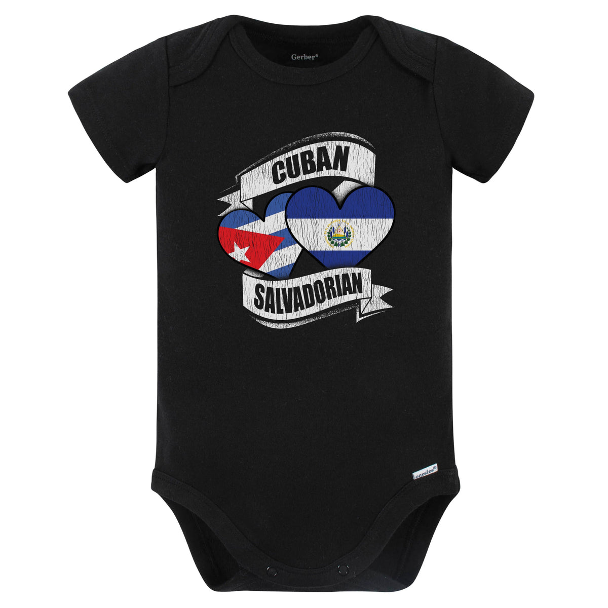 Cuban Salvadorian Hearts Cuba El Salvador Flags Baby Bodysuit (Black)
