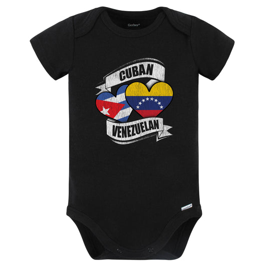 Cuban Venezuelan Hearts Cuba Venezuela Flags Baby Bodysuit (Black)