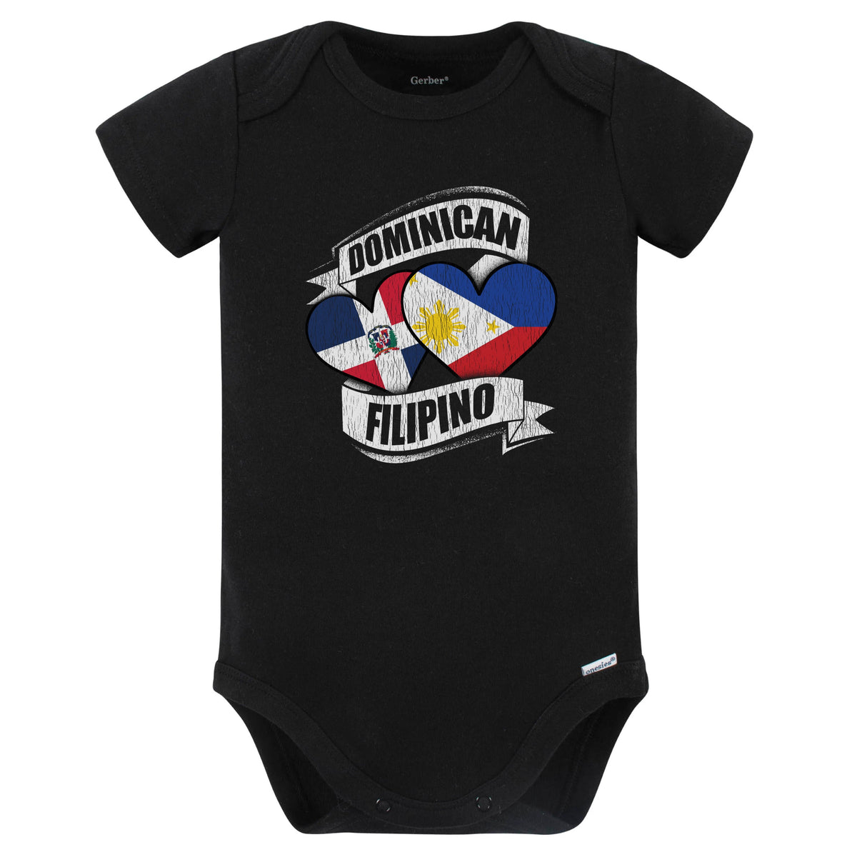 Dominican Filipino Heart Dominican Republic Philippines Flag Baby Bodysuit (Black)