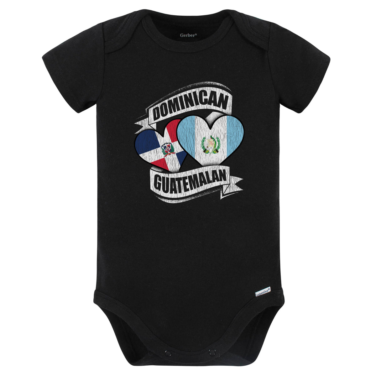 Dominican Guatemalan Heart Dominican Republic Guatemala Flag Baby Bodysuit (Black)