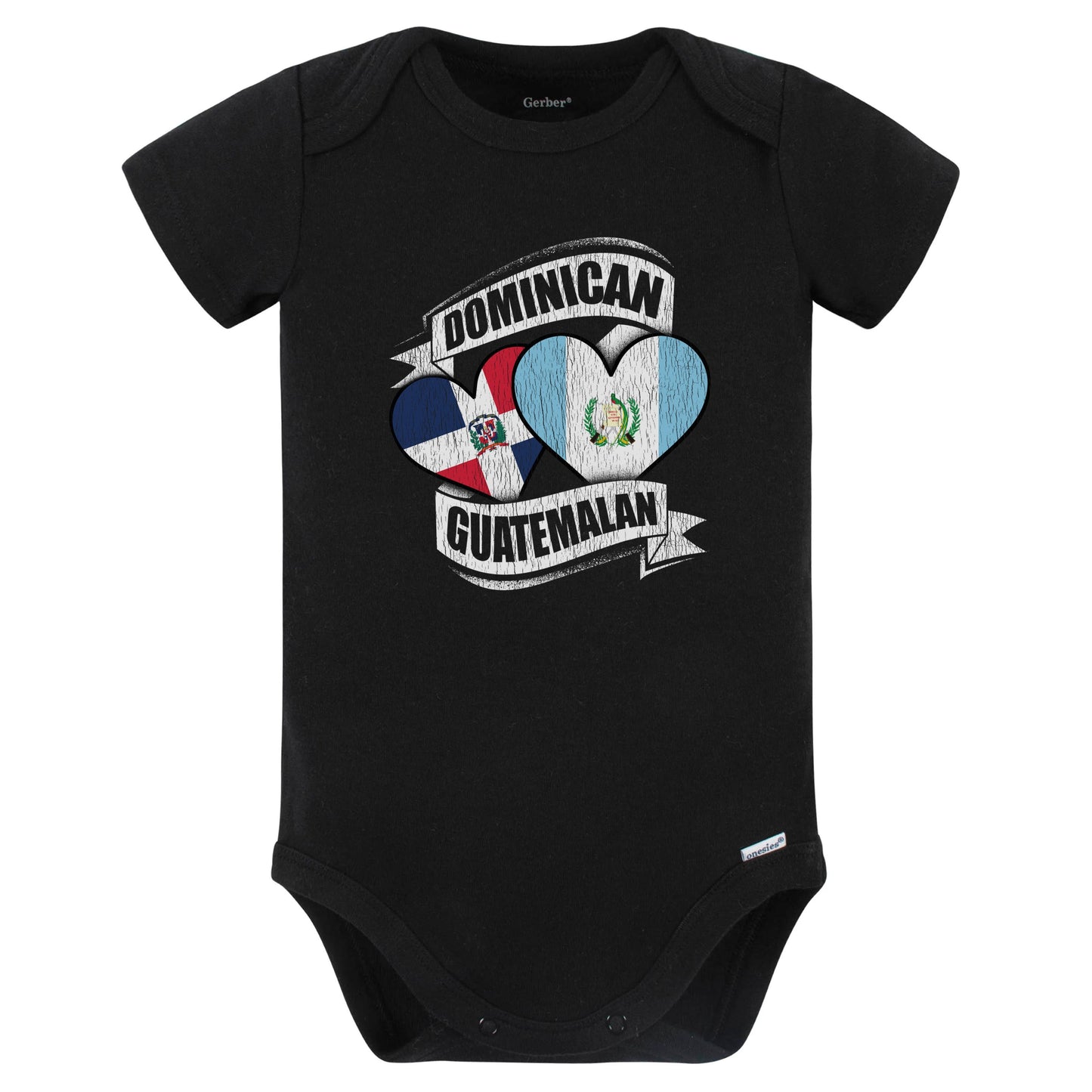 Dominican Guatemalan Heart Dominican Republic Guatemala Flag Baby Bodysuit (Black)