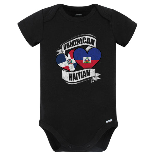 Dominican Haitian Hearts Dominican Republic Haiti Flags Baby Bodysuit (Black)