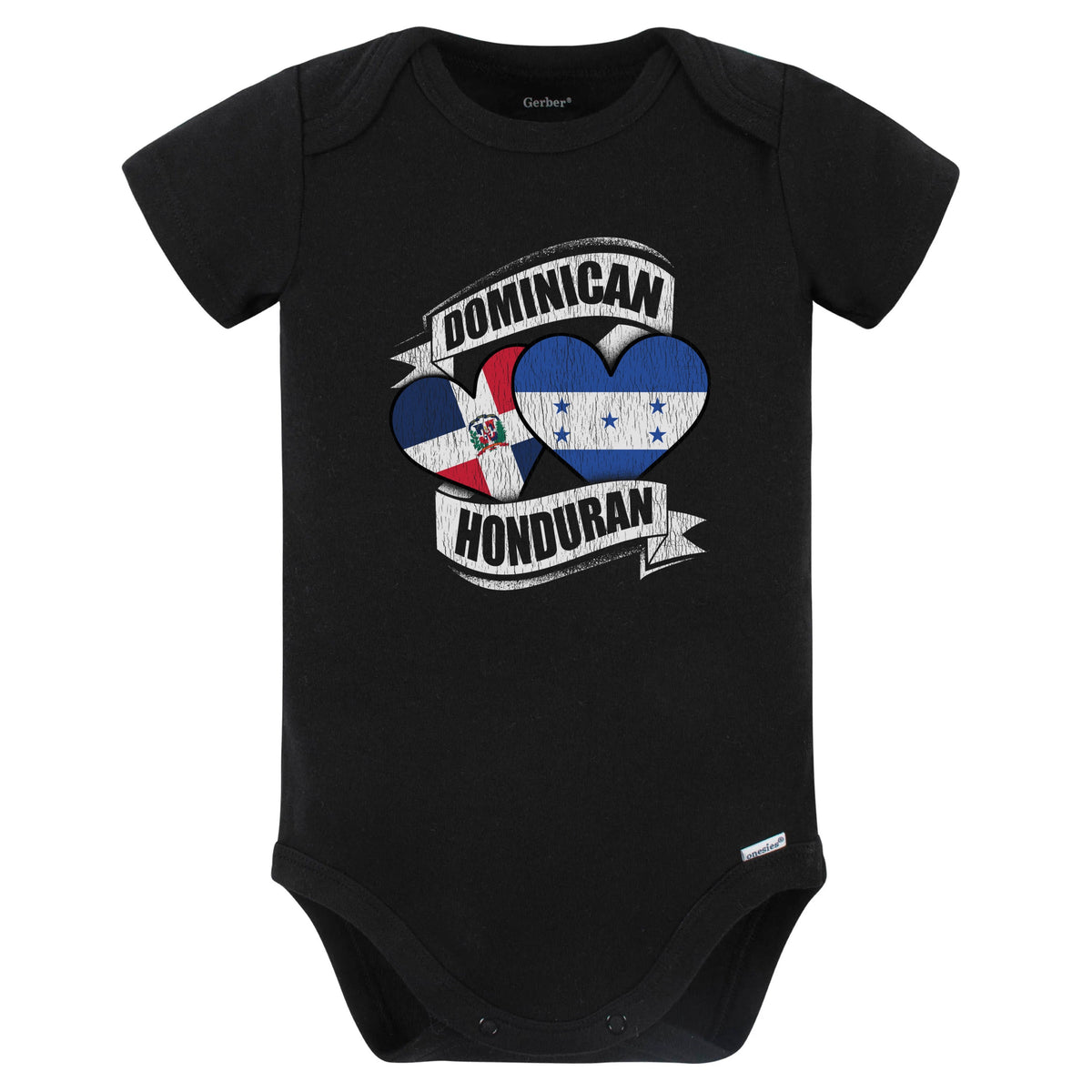 Dominican Honduran Hearts Dominican Republic Honduras Flags Baby Bodysuit (Black)