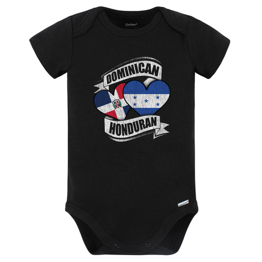 Dominican Honduran Hearts Dominican Republic Honduras Flags Baby Bodysuit (Black)