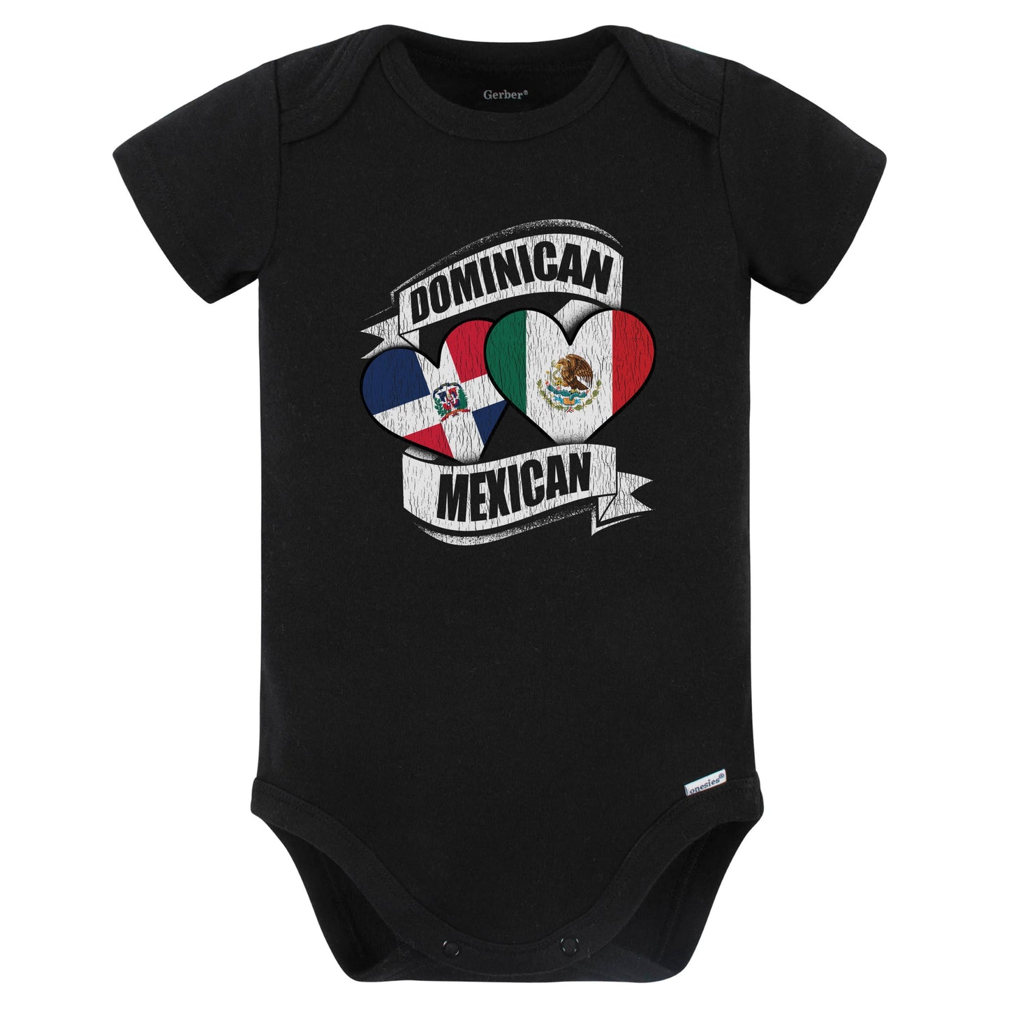 Dominican Mexican Hearts Dominican Republic Mexico Flags Baby Bodysuit (Black)