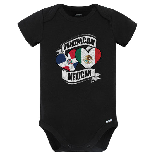 Dominican Mexican Hearts Dominican Republic Mexico Flags Baby Bodysuit (Black)