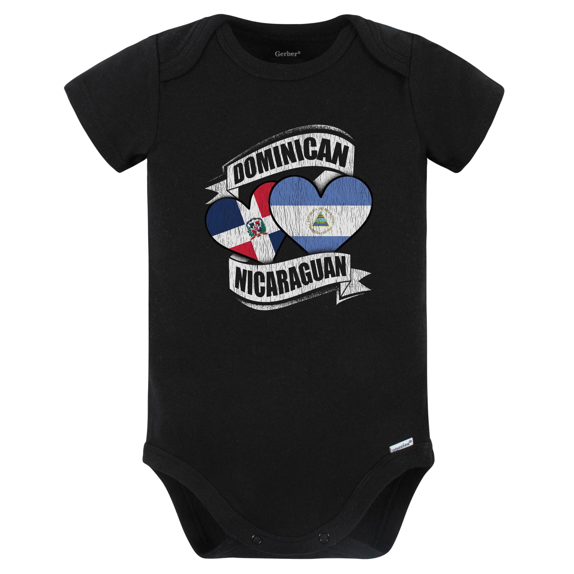 Dominican Nicaraguan Heart Dominican Republic Nicaragua Flag Baby Bodysuit (Black)
