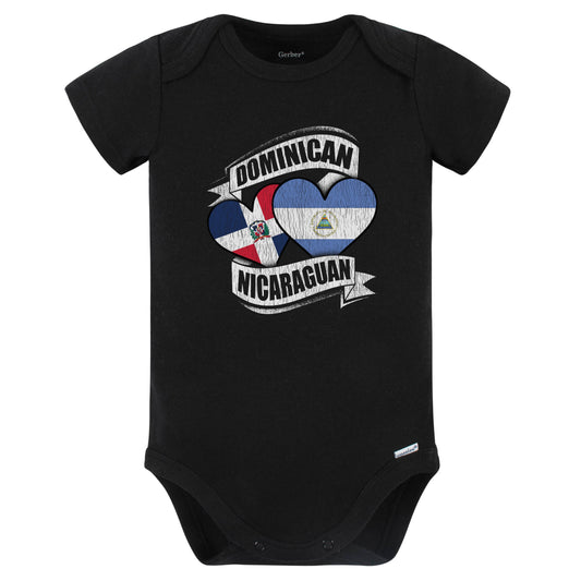 Dominican Nicaraguan Heart Dominican Republic Nicaragua Flag Baby Bodysuit (Black)