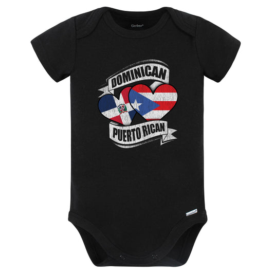 Dominican Puerto Rican Hearts Dominican Puerto Rico Flags Baby Bodysuit (Black)