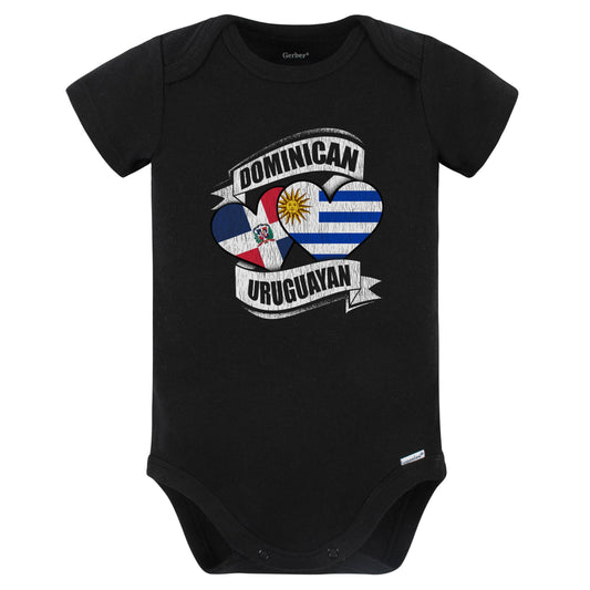 Dominican Uruguayan Hearts Dominican Republic Uruguay Flags Baby Bodysuit (Black)