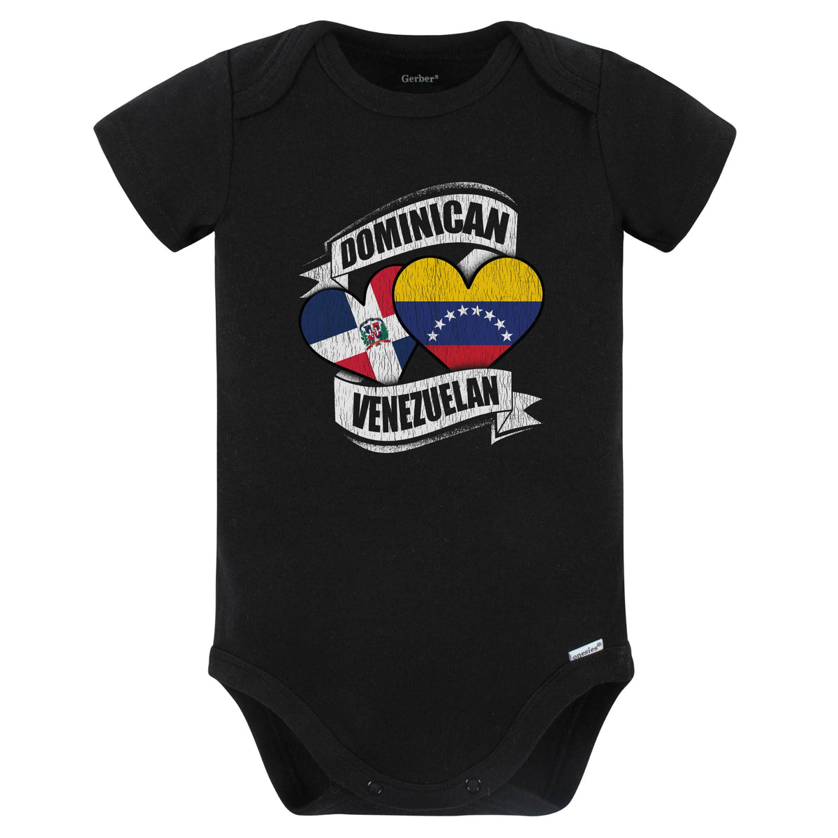 Dominican Venezuelan Heart Dominican Republic Venezuela Flag Baby Bodysuit (Black)