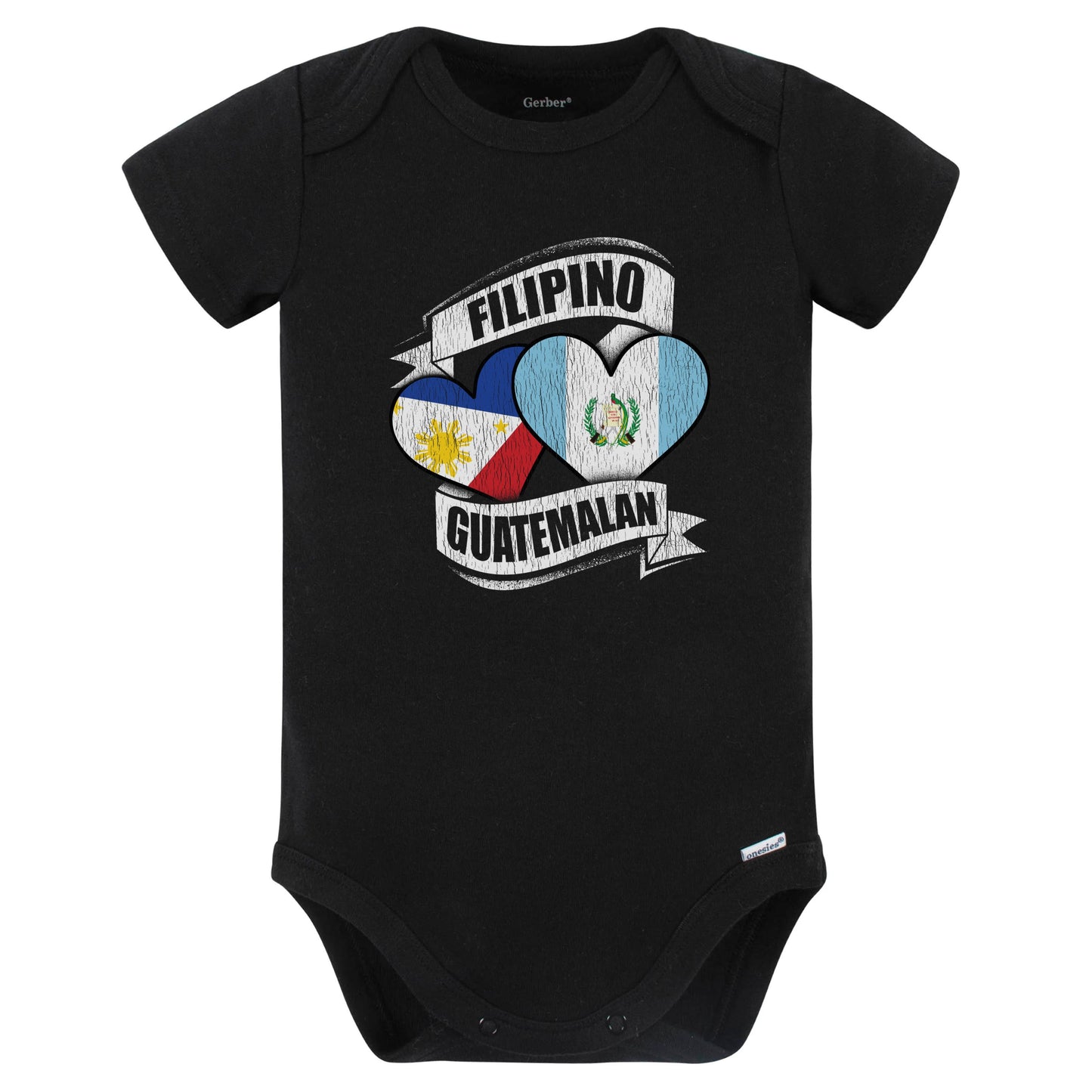 Filipino Guatemalan Hearts Philippines Guatemala Flags Baby Bodysuit (Black)