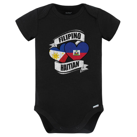 Filipino Haitian Hearts Philippines Haiti Flags Baby Bodysuit (Black)