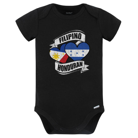 Filipino Honduran Hearts Philippines Honduras Flags Baby Bodysuit (Black)