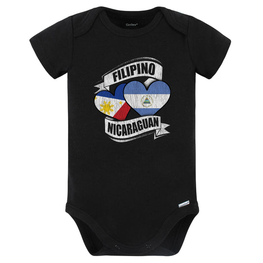 Filipino Nicaraguan Hearts Philippines Nicaragua Flags Baby Bodysuit (Black)