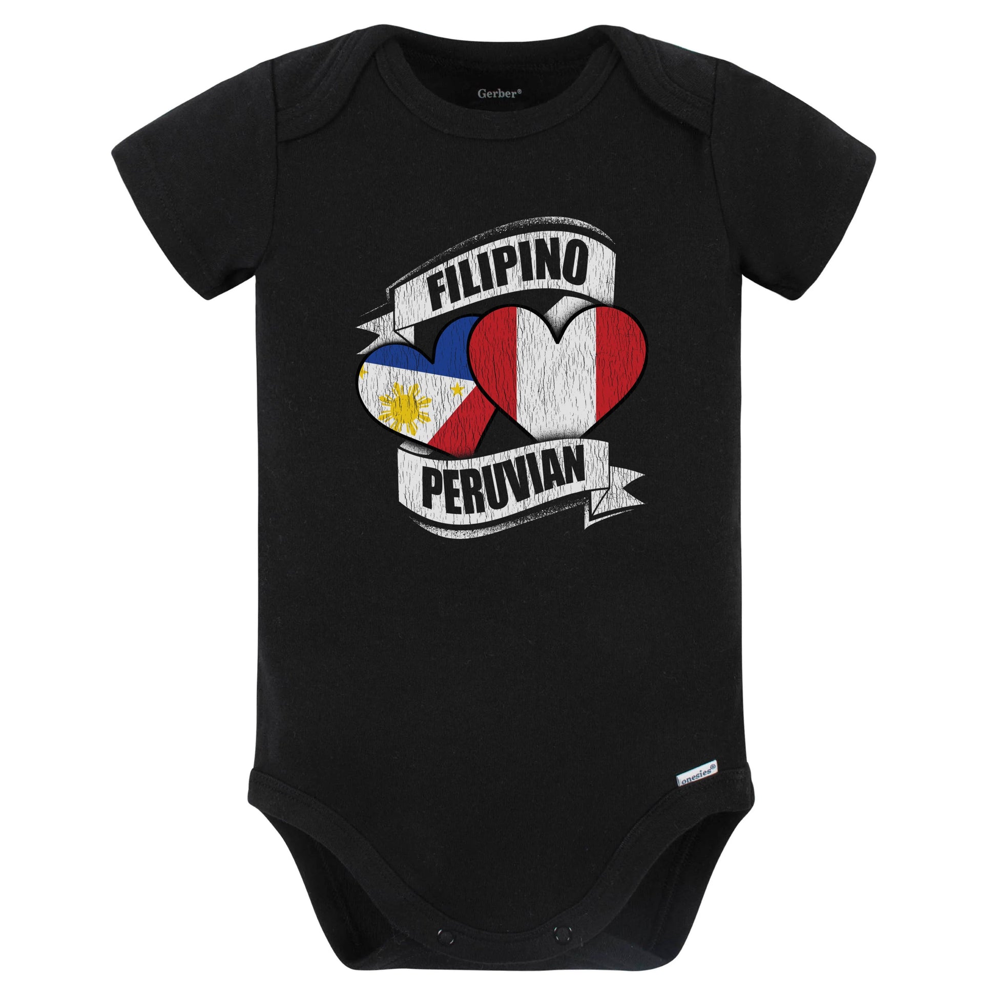 Filipino Peruvian Hearts Philippines Peru Flags Baby Bodysuit (Black)