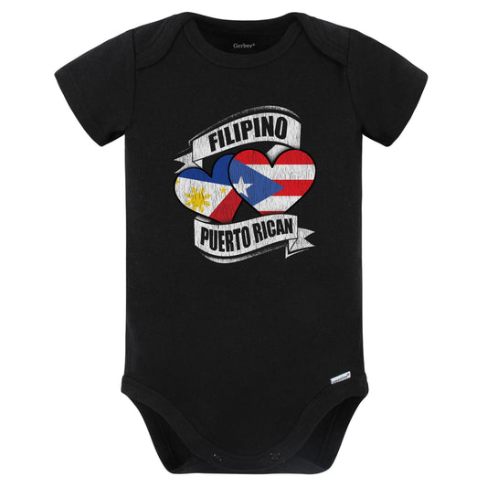 Filipino Puerto Rican Hearts Philippines Puerto Rico Flags Baby Bodysuit (Black)