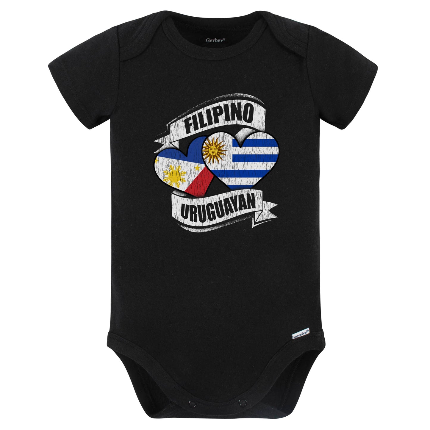 Filipino Uruguayan Hearts Philippines Uruguay Flags Baby Bodysuit (Black)