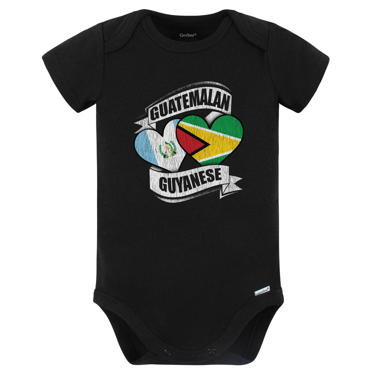 Guatemalan Guyanese Hearts Guatemala Guyana Flags Baby Bodysuit (Black)