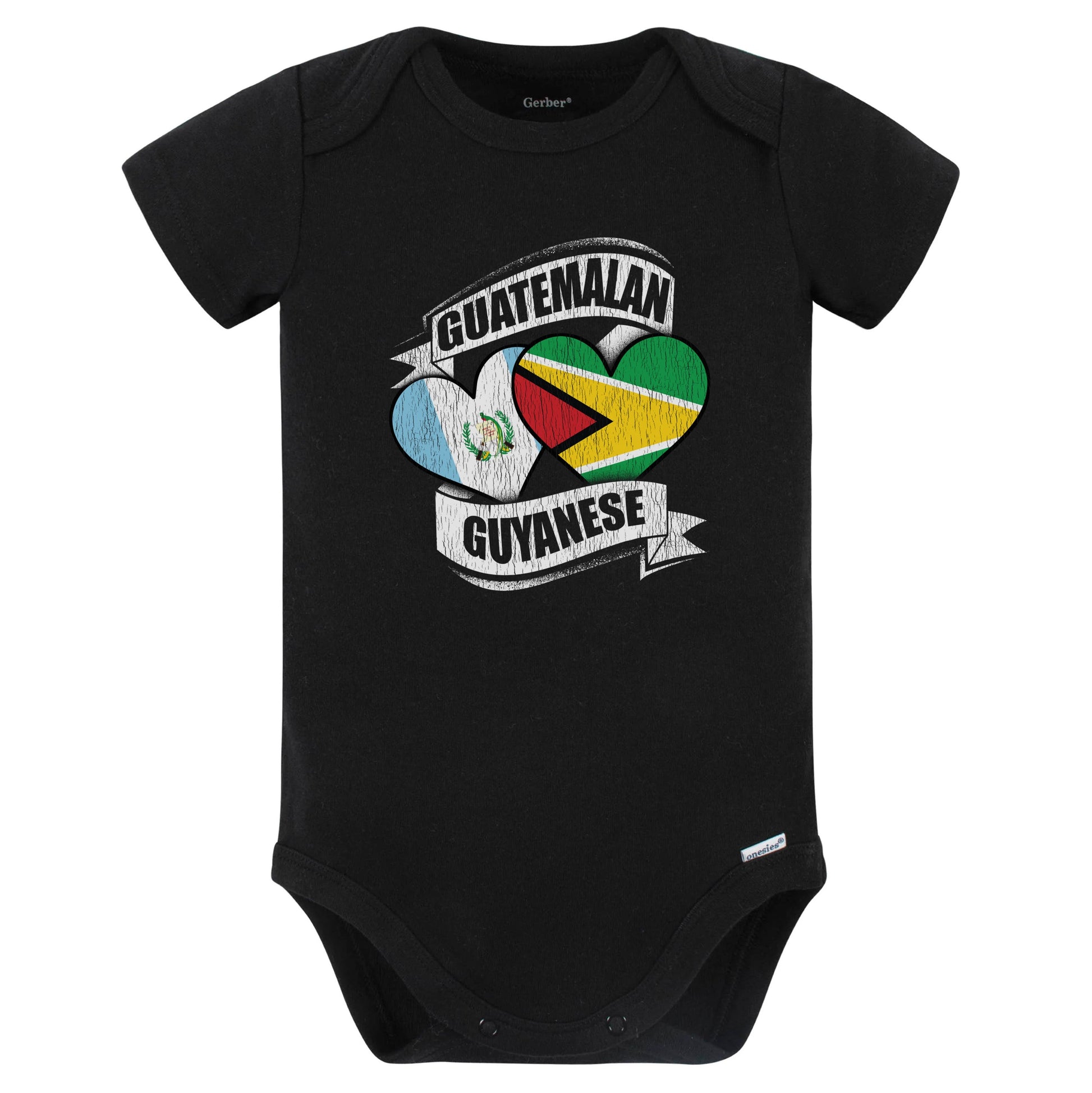 Guatemalan Guyanese Hearts Guatemala Guyana Flags Baby Bodysuit (Black)