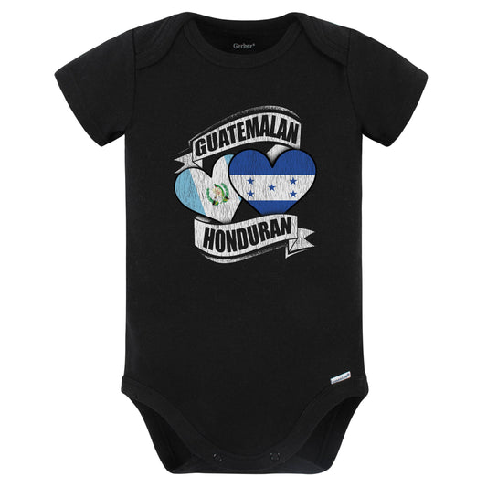 Guatemalan Honduran Hearts Guatemala Honduras Flags Baby Bodysuit (Black)