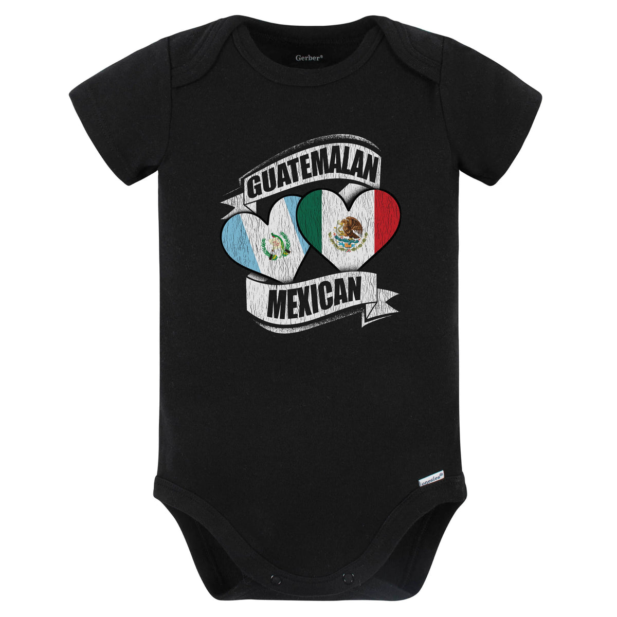 Guatemalan Mexican Hearts Guatemala Mexico Flags Baby Bodysuit (Black)