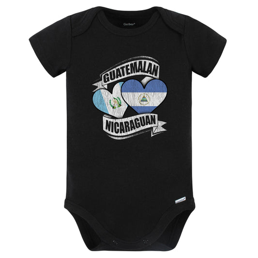 Guatemalan Nicaraguan Hearts Guatemala Nicaragua Flags Baby Bodysuit (Black)