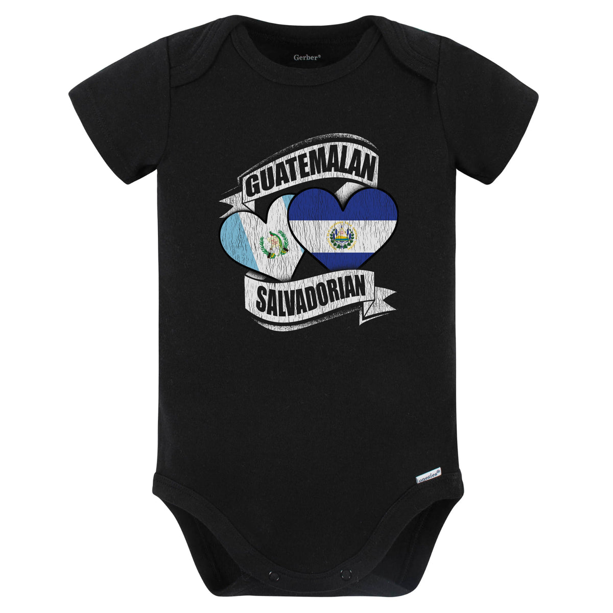 Guatemalan Salvadorian Hearts Guatemala El Salvador Flags Baby Bodysuit (Black)