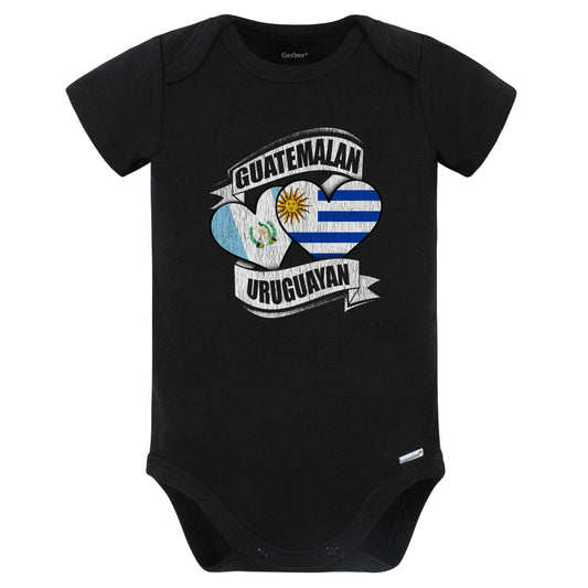 Guatemalan Uruguayan Hearts Guatemala Uruguay Flags Baby Bodysuit (Black)