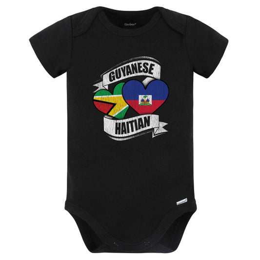 Guyanese Haitian Hearts Guyana Haiti Flags Baby Bodysuit (Black)
