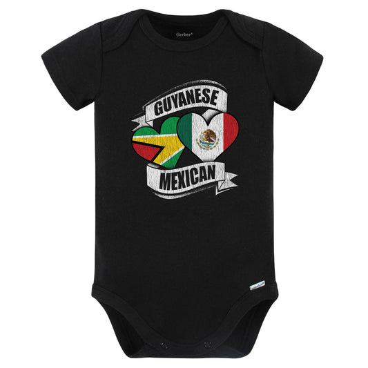 Guyanese Mexican Hearts Guyana Mexico Flags Baby Bodysuit (Black)