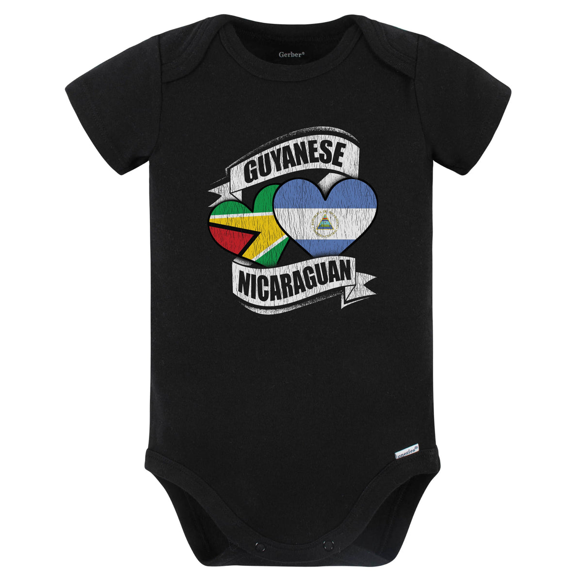 Guyanese Nicaraguan Hearts Guyana Nicaragua Flags Baby Bodysuit (Black)