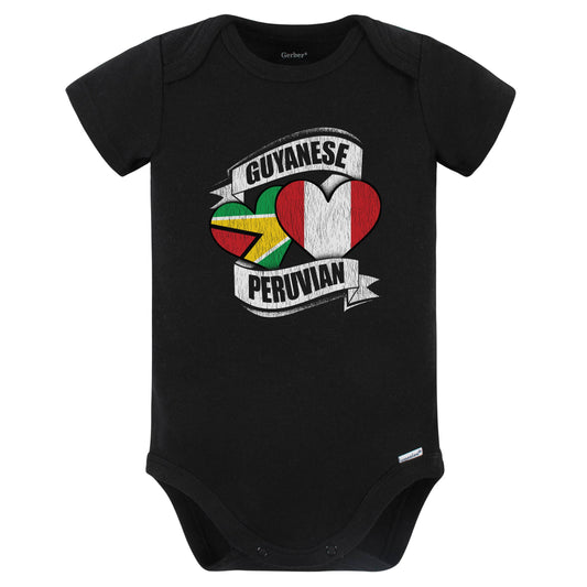 Guyanese Peruvian Hearts Guyana Peru Flags Baby Bodysuit (Black)