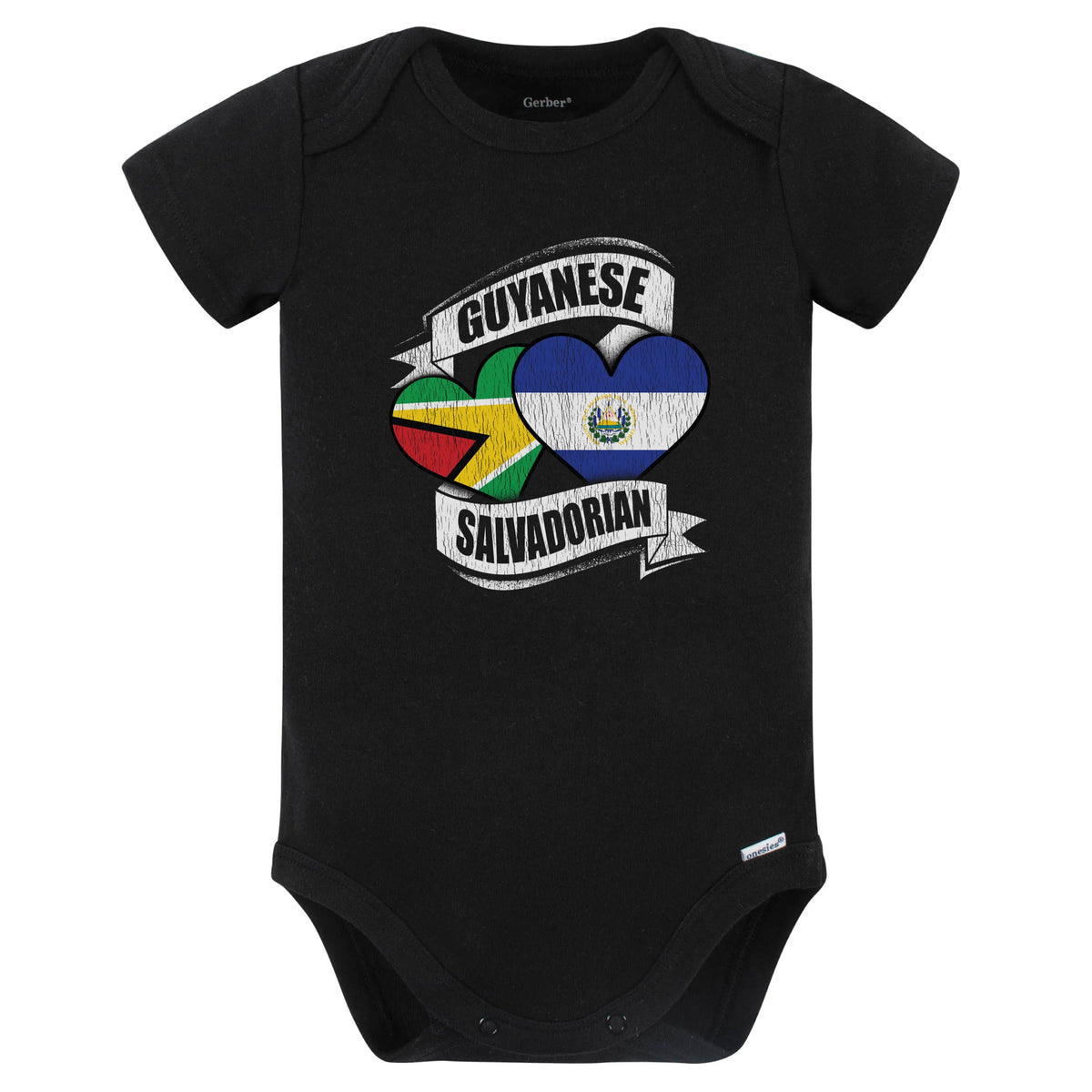 Guyanese Salvadorian Hearts Guyana El Salvador Flags Baby Bodysuit (Black)