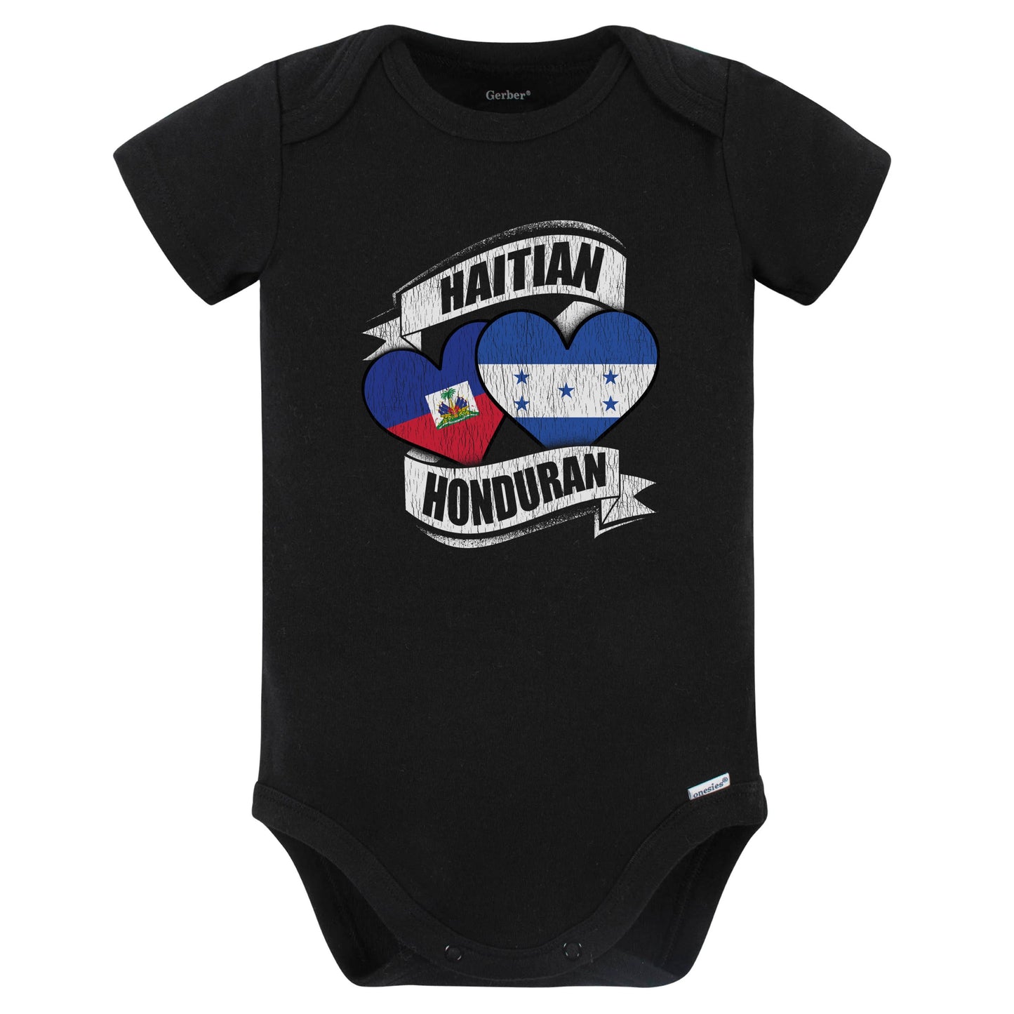 Haitian Honduran Hearts Haiti Honduras Flags Baby Bodysuit (Black)