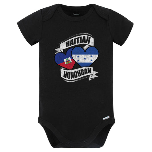 Haitian Honduran Hearts Haiti Honduras Flags Baby Bodysuit (Black)